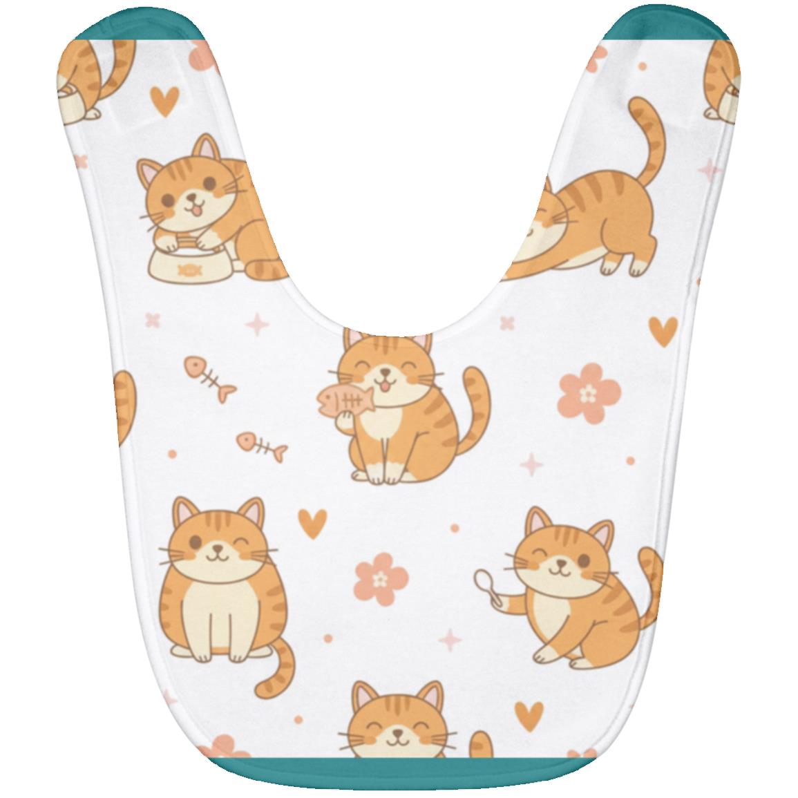 Baby Bib – Cute Orange Tabby Cat Print | Soft Fleece Mealtime Bib for Newborns to 36 Months Teal One Size