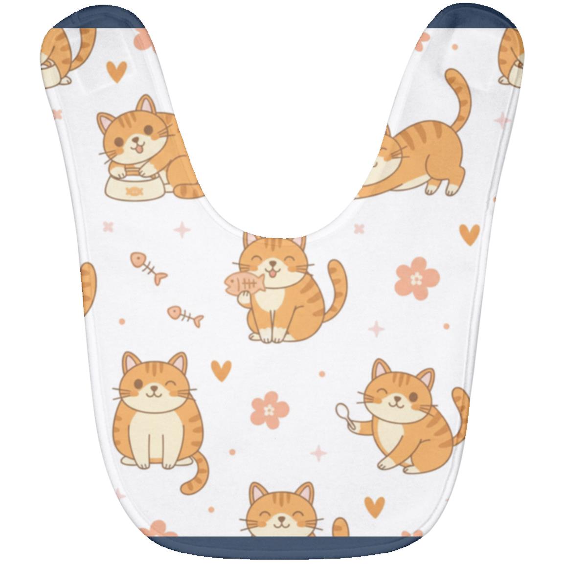 Baby Bib – Cute Orange Tabby Cat Print | Soft Fleece Mealtime Bib for Newborns to 36 Months Navy One Size
