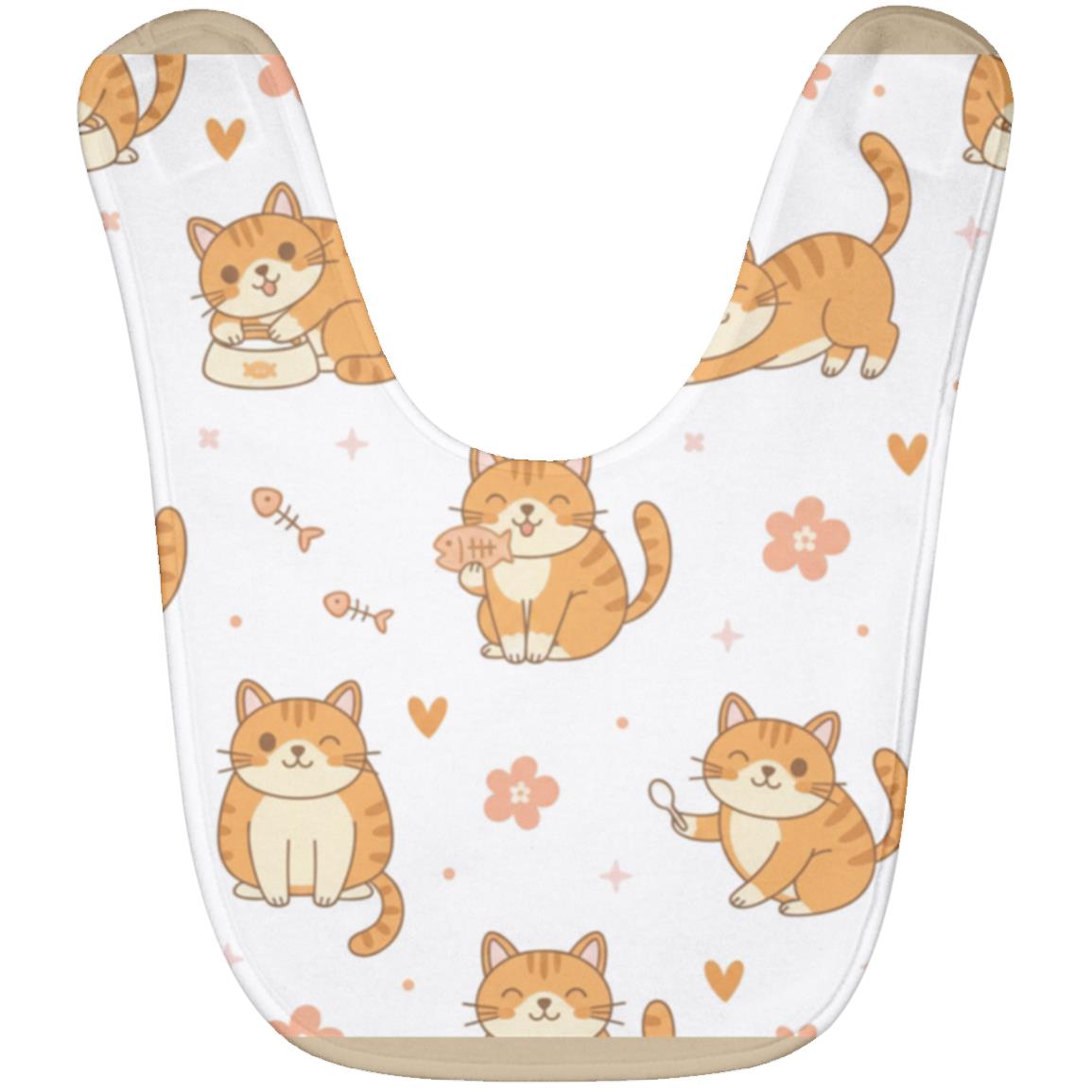 Baby Bib – Cute Orange Tabby Cat Print | Soft Fleece Mealtime Bib for Newborns to 36 Months Tan One Size