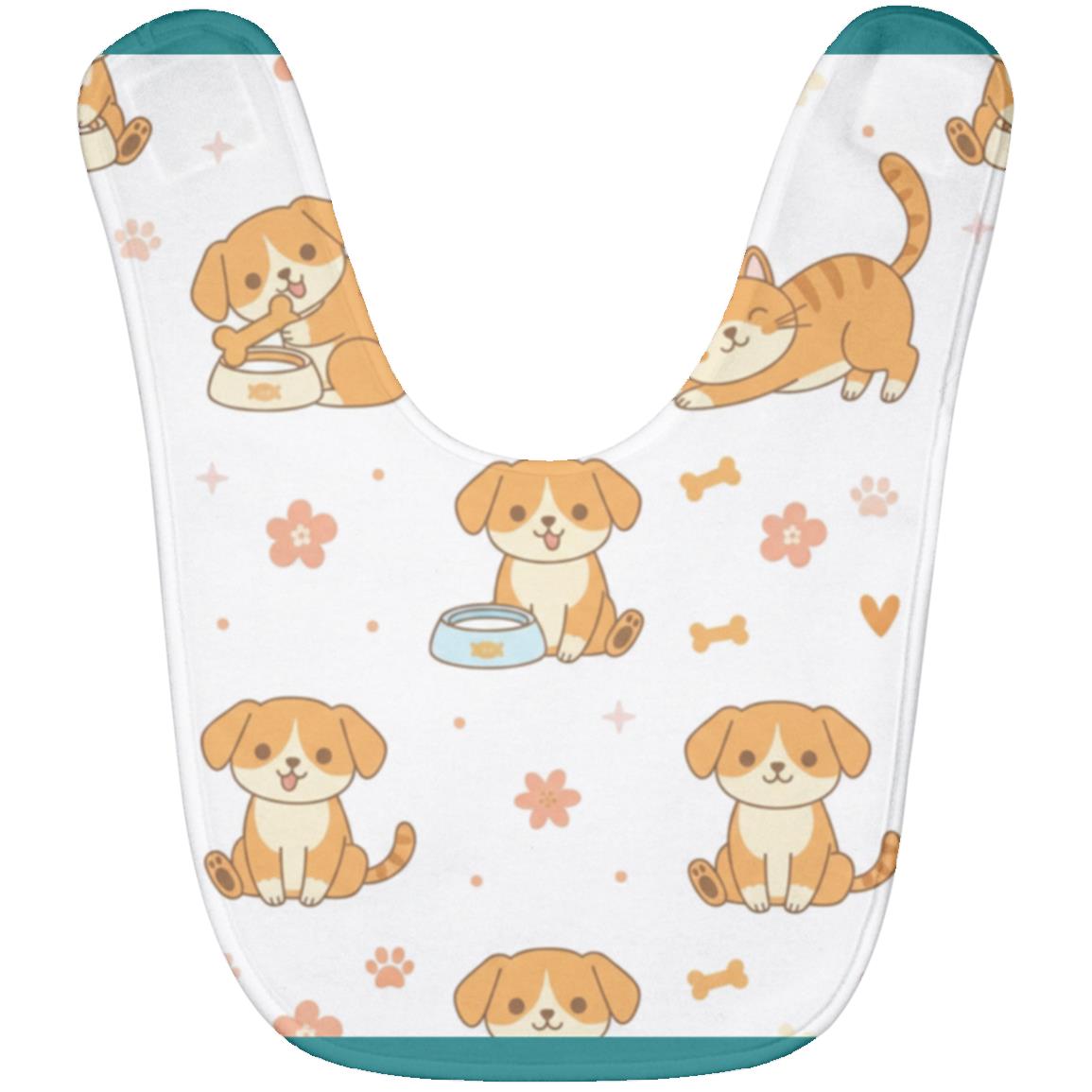 Baby Bib – Cute Puppy Print | Soft Fleece Mealtime Bib for Newborns to 36 Months Teal One Size