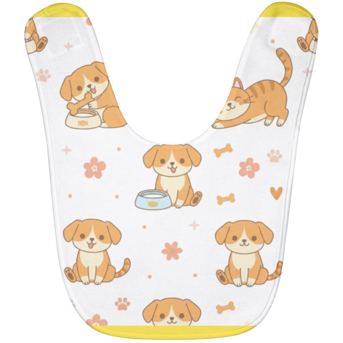 Baby Bib – Cute Puppy Print | Soft Fleece Mealtime Bib for Newborns to 36 Months Yellow One Size