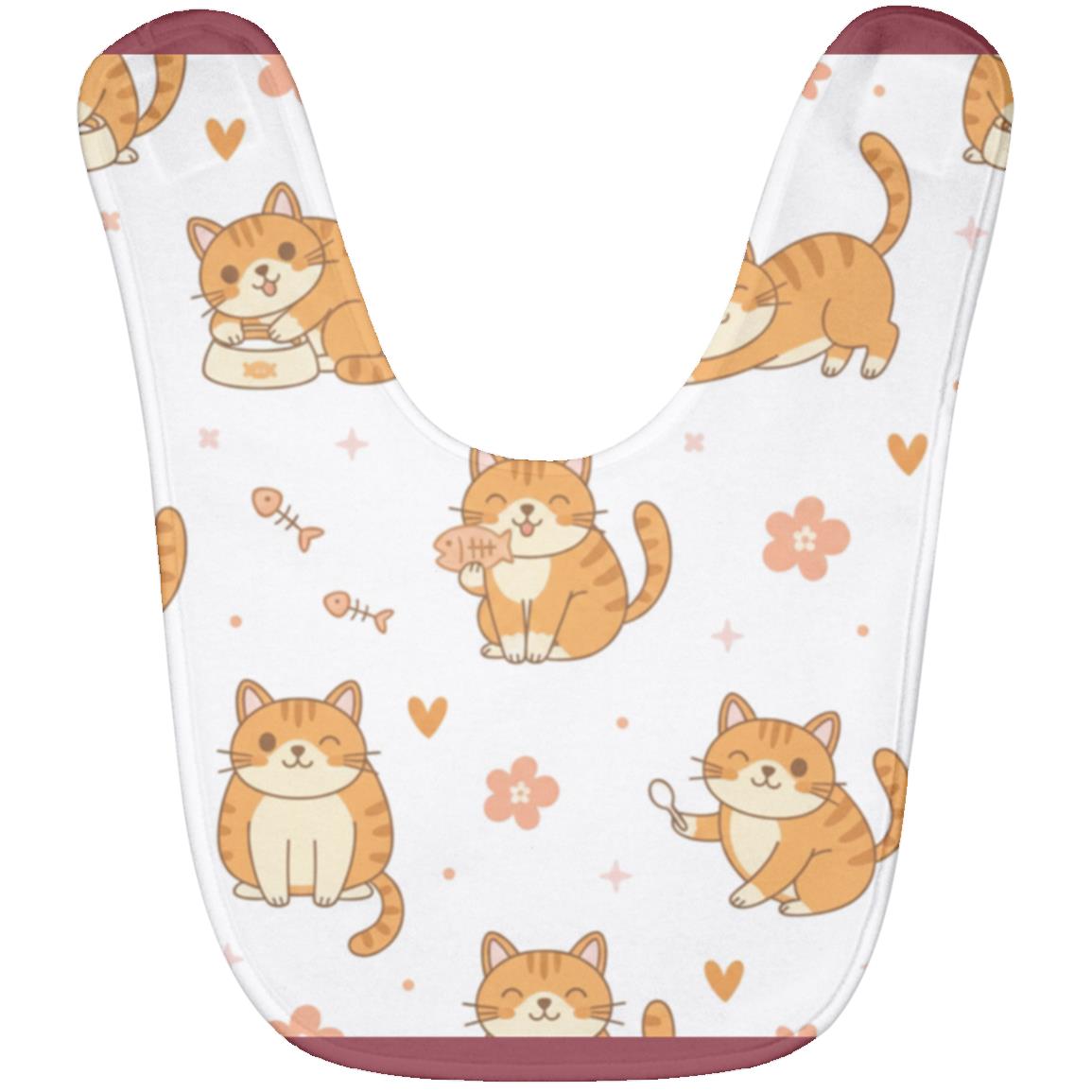 Baby Bib – Cute Orange Tabby Cat Print | Soft Fleece Mealtime Bib for Newborns to 36 Months Cardinal Red One Size