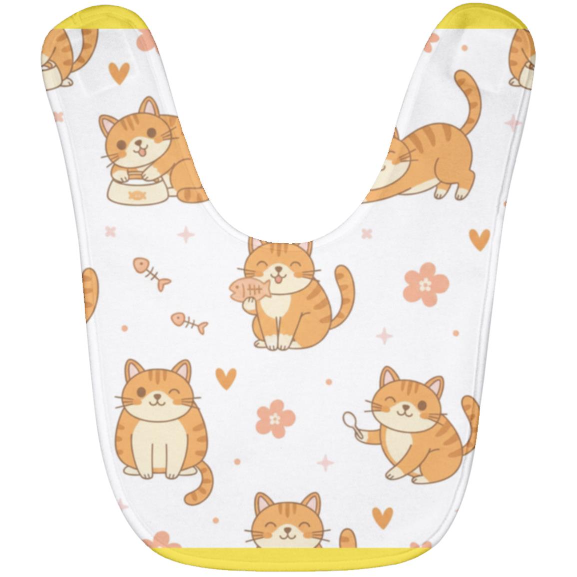 Baby Bib – Cute Orange Tabby Cat Print | Soft Fleece Mealtime Bib for Newborns to 36 Months Yellow One Size