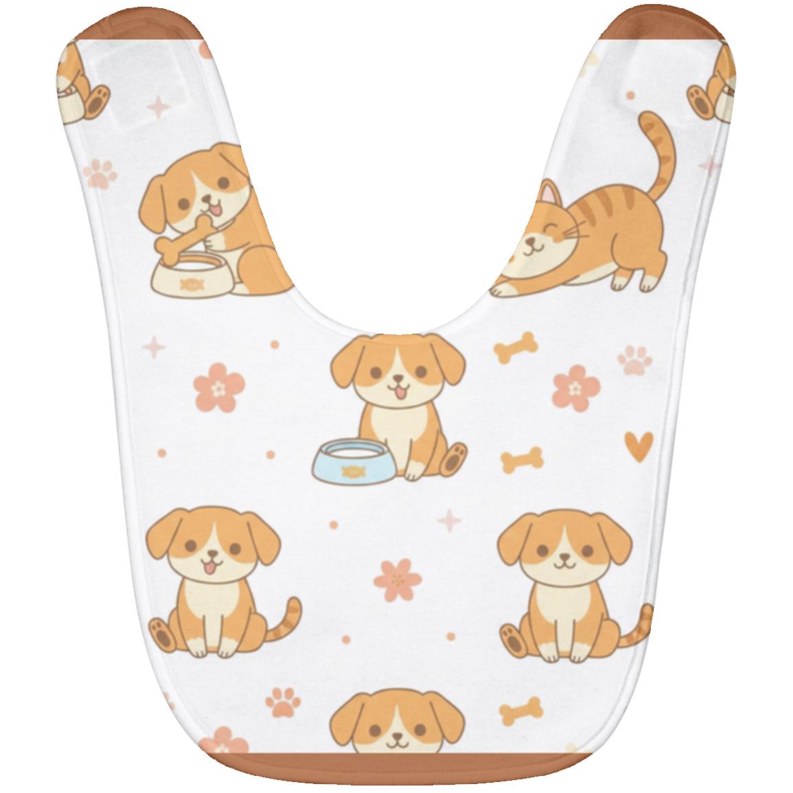 Baby Bib – Cute Puppy Print | Soft Fleece Mealtime Bib for Newborns to 36 Months Burnt Orange One Size