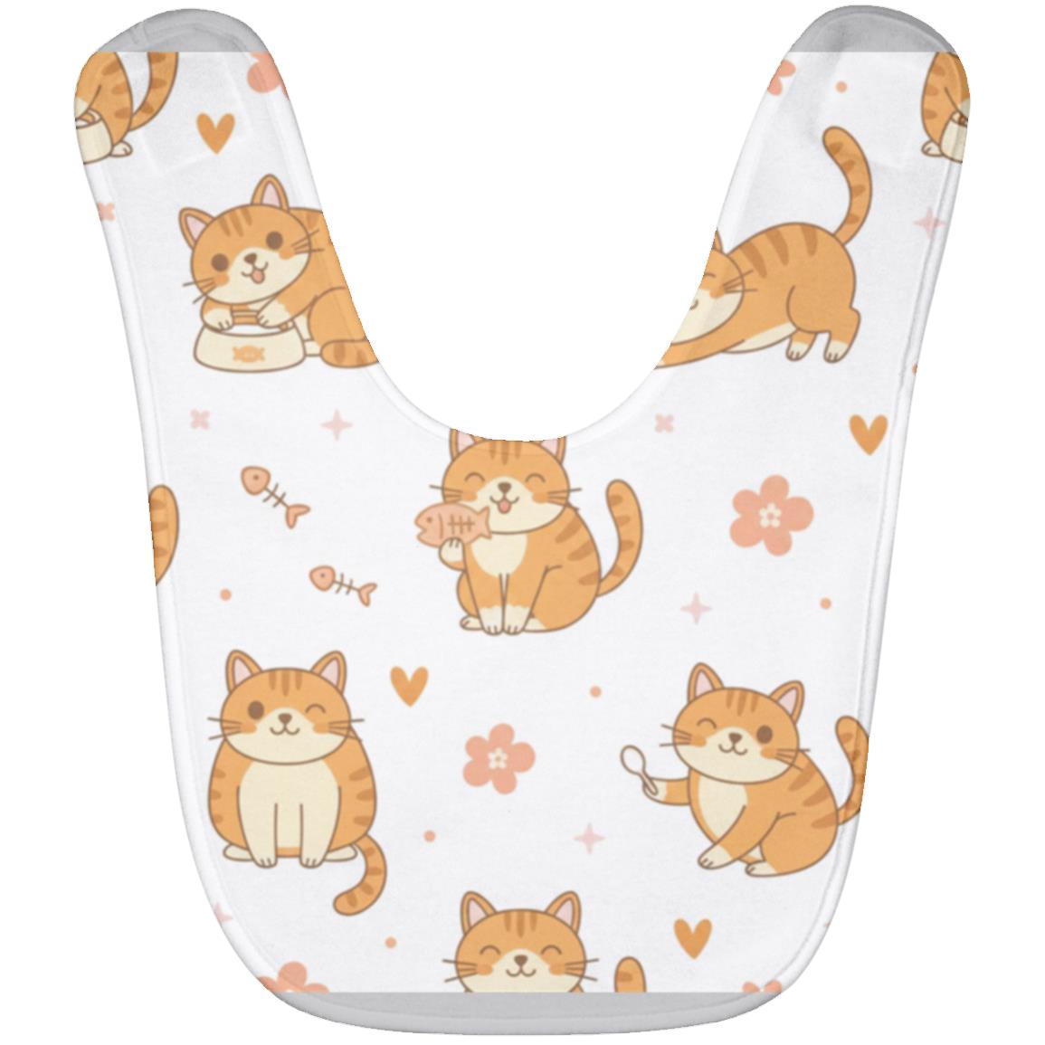 Baby Bib – Cute Orange Tabby Cat Print | Soft Fleece Mealtime Bib for Newborns to 36 Months Silver One Size