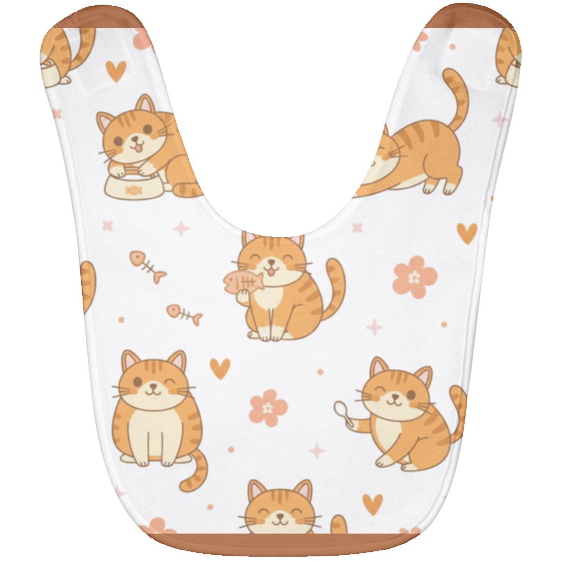 Baby Bib – Cute Orange Tabby Cat Print | Soft Fleece Mealtime Bib for Newborns to 36 Months Burnt Orange One Size