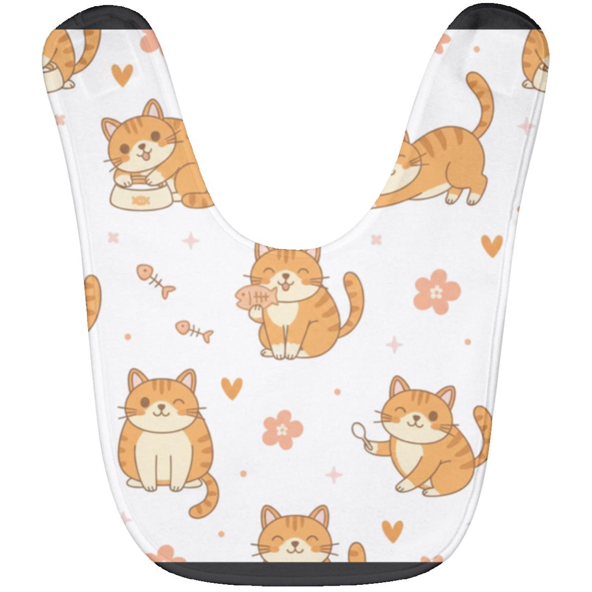 Baby Bib – Cute Orange Tabby Cat Print | Soft Fleece Mealtime Bib for Newborns to 36 Months Black One Size