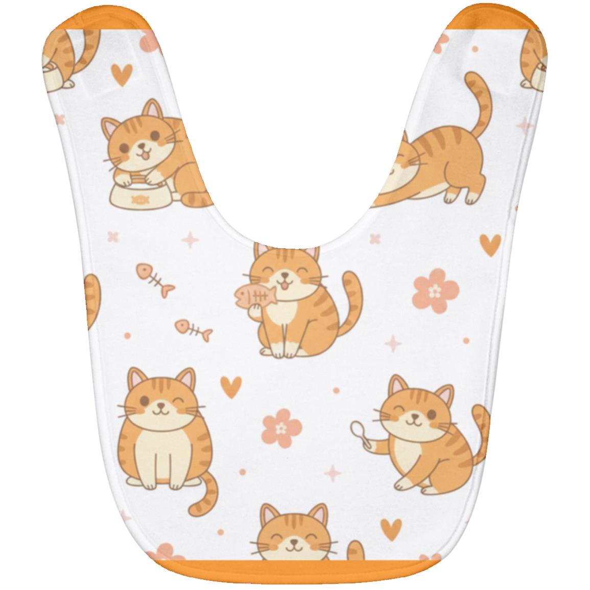 Baby Bib – Cute Orange Tabby Cat Print | Soft Fleece Mealtime Bib for Newborns to 36 Months Orange One Size