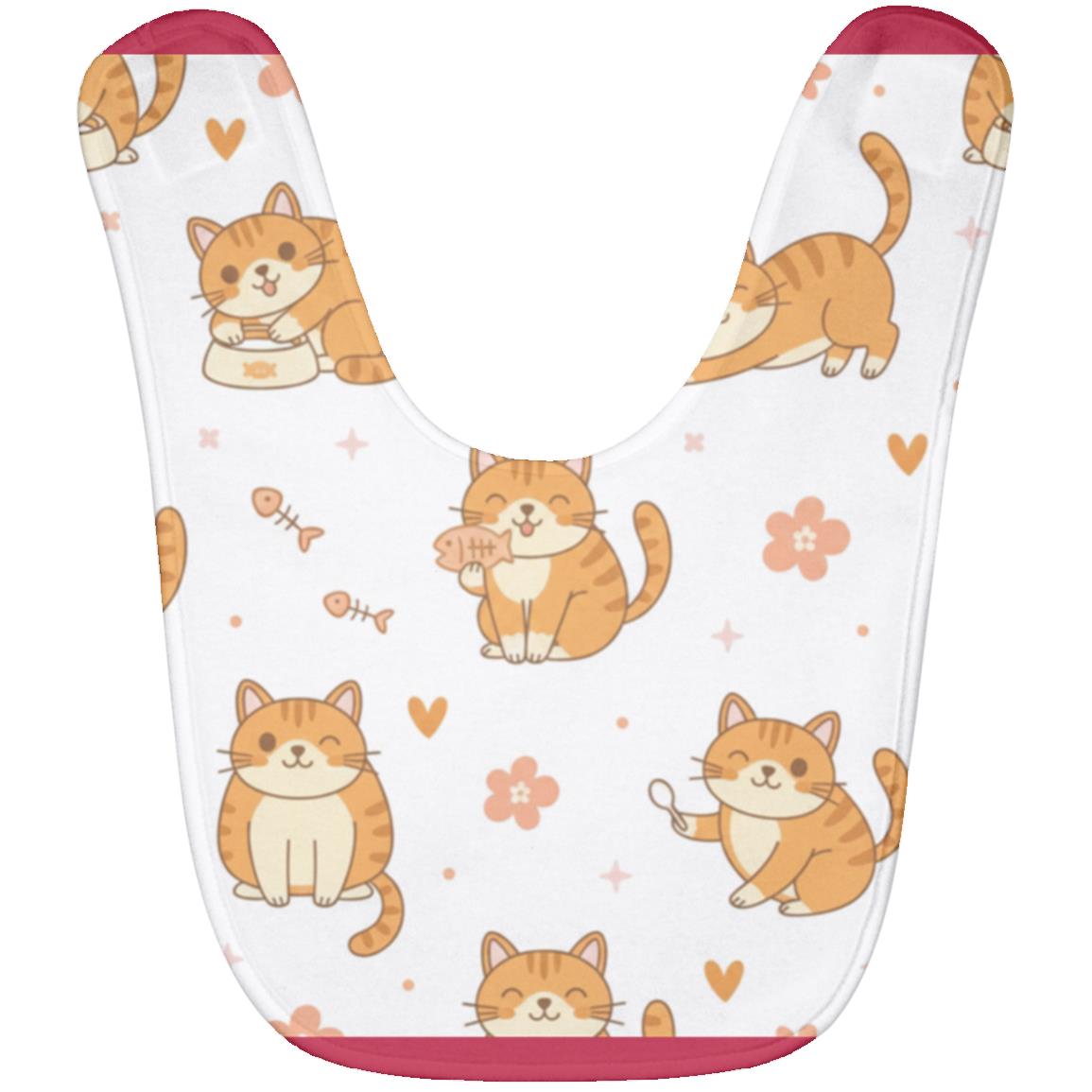 Baby Bib – Cute Orange Tabby Cat Print | Soft Fleece Mealtime Bib for Newborns to 36 Months Red One Size