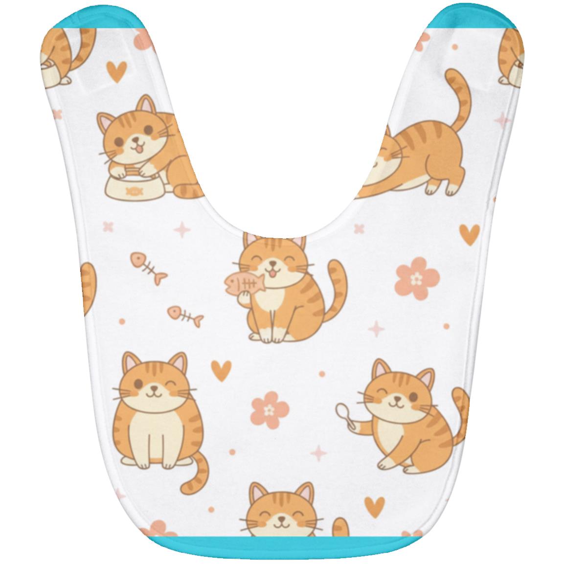 Baby Bib – Cute Orange Tabby Cat Print | Soft Fleece Mealtime Bib for Newborns to 36 Months Turquoise One Size