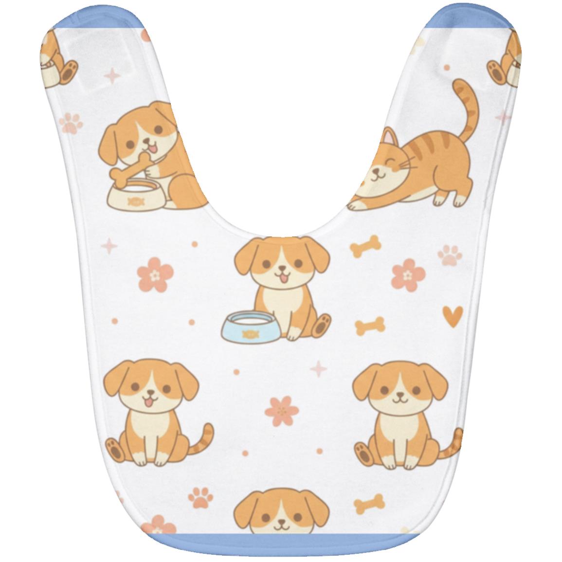Baby Bib – Cute Puppy Print | Soft Fleece Mealtime Bib for Newborns to 36 Months Columbia Blue One Size