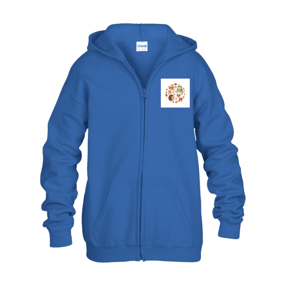 Kids Woodland Zip-Up Hoodie – Fox & Friends Autumn Print Royal