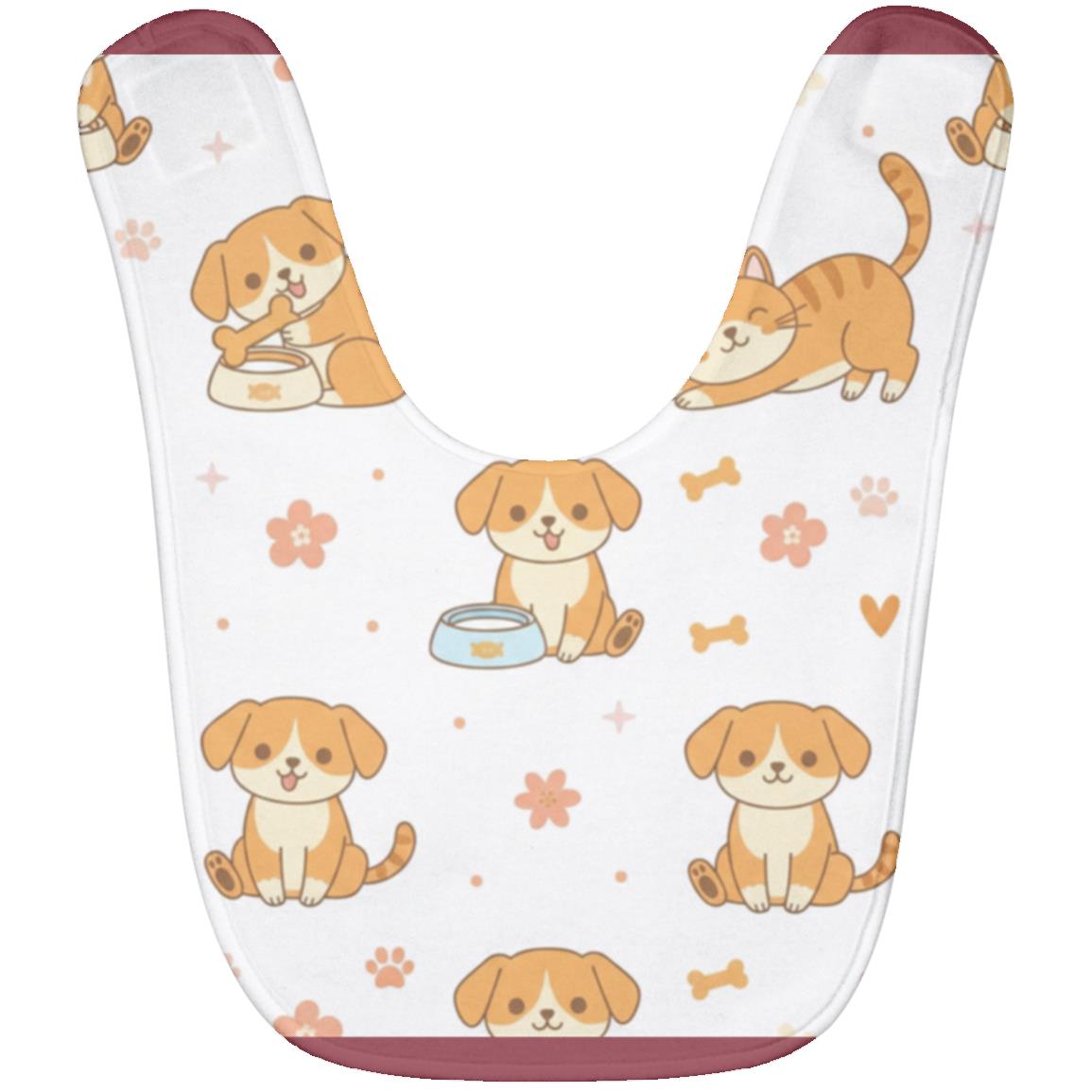 Baby Bib – Cute Puppy Print | Soft Fleece Mealtime Bib for Newborns to 36 Months Cardinal Red One Size