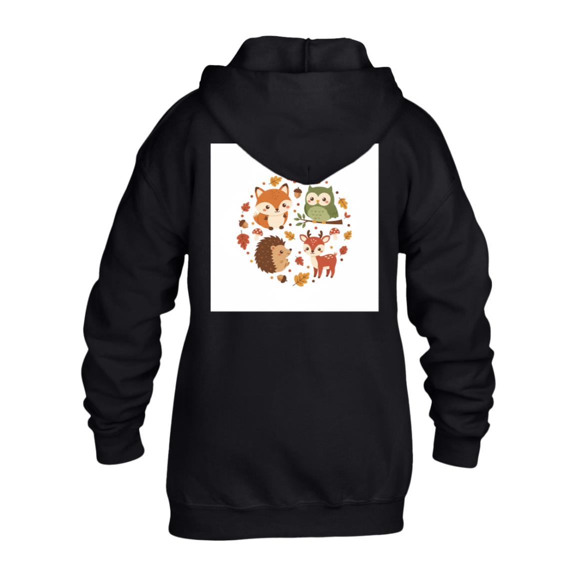 Kids Woodland Zip-Up Hoodie – Fox & Friends Autumn Print Black