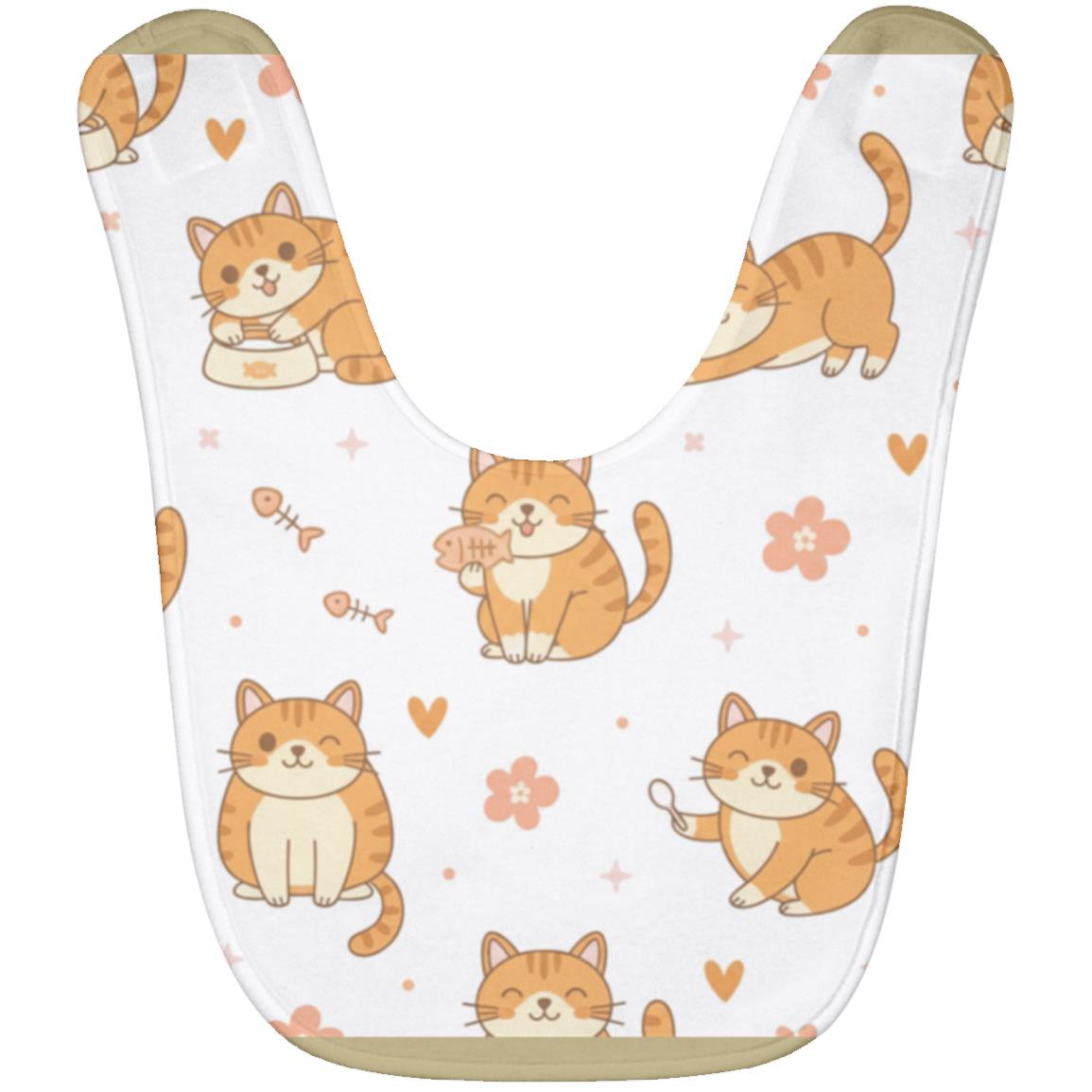 Baby Bib – Cute Orange Tabby Cat Print | Soft Fleece Mealtime Bib for Newborns to 36 Months Old Gold One Size