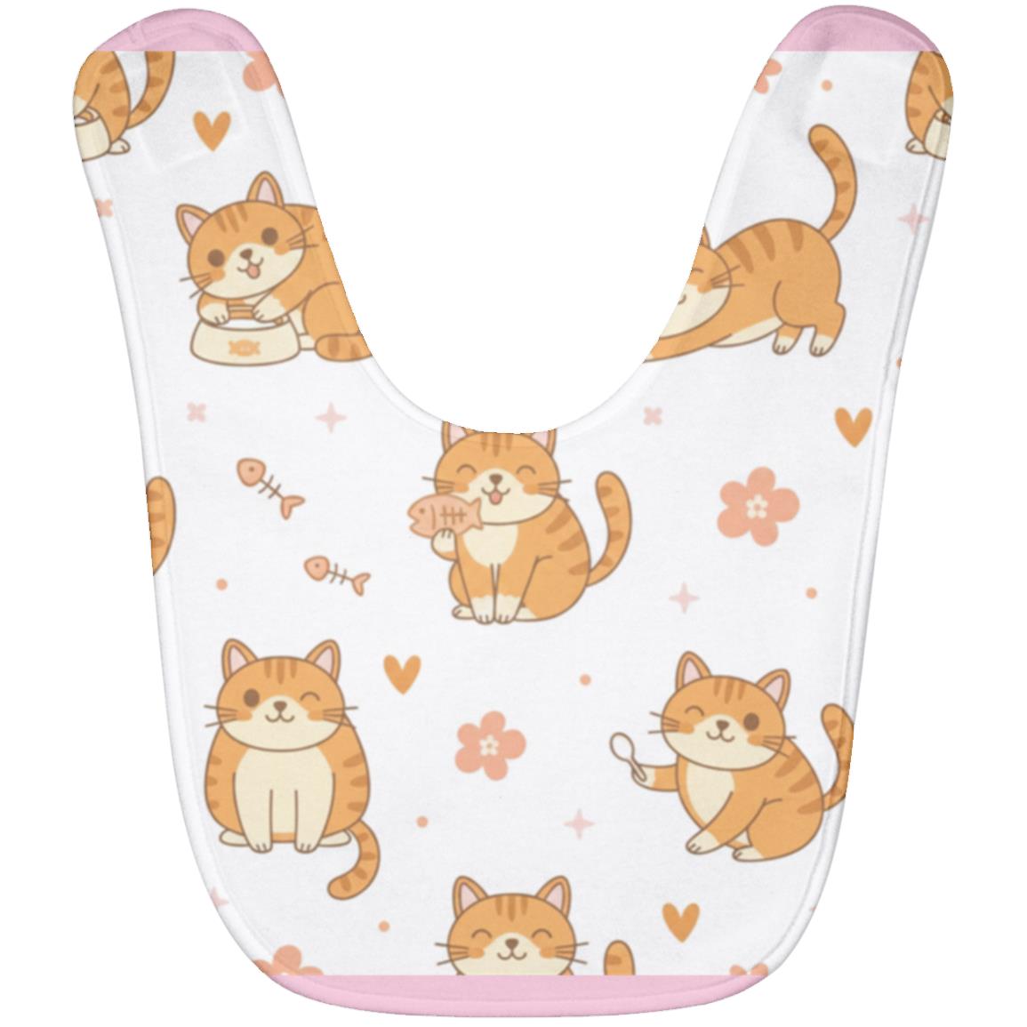 Baby Bib – Cute Orange Tabby Cat Print | Soft Fleece Mealtime Bib for Newborns to 36 Months Pink One Size