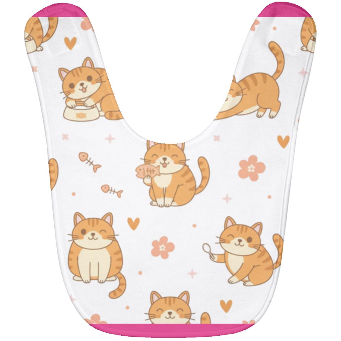 Baby Bib – Cute Orange Tabby Cat Print | Soft Fleece Mealtime Bib for Newborns to 36 Months Dark Pink One Size