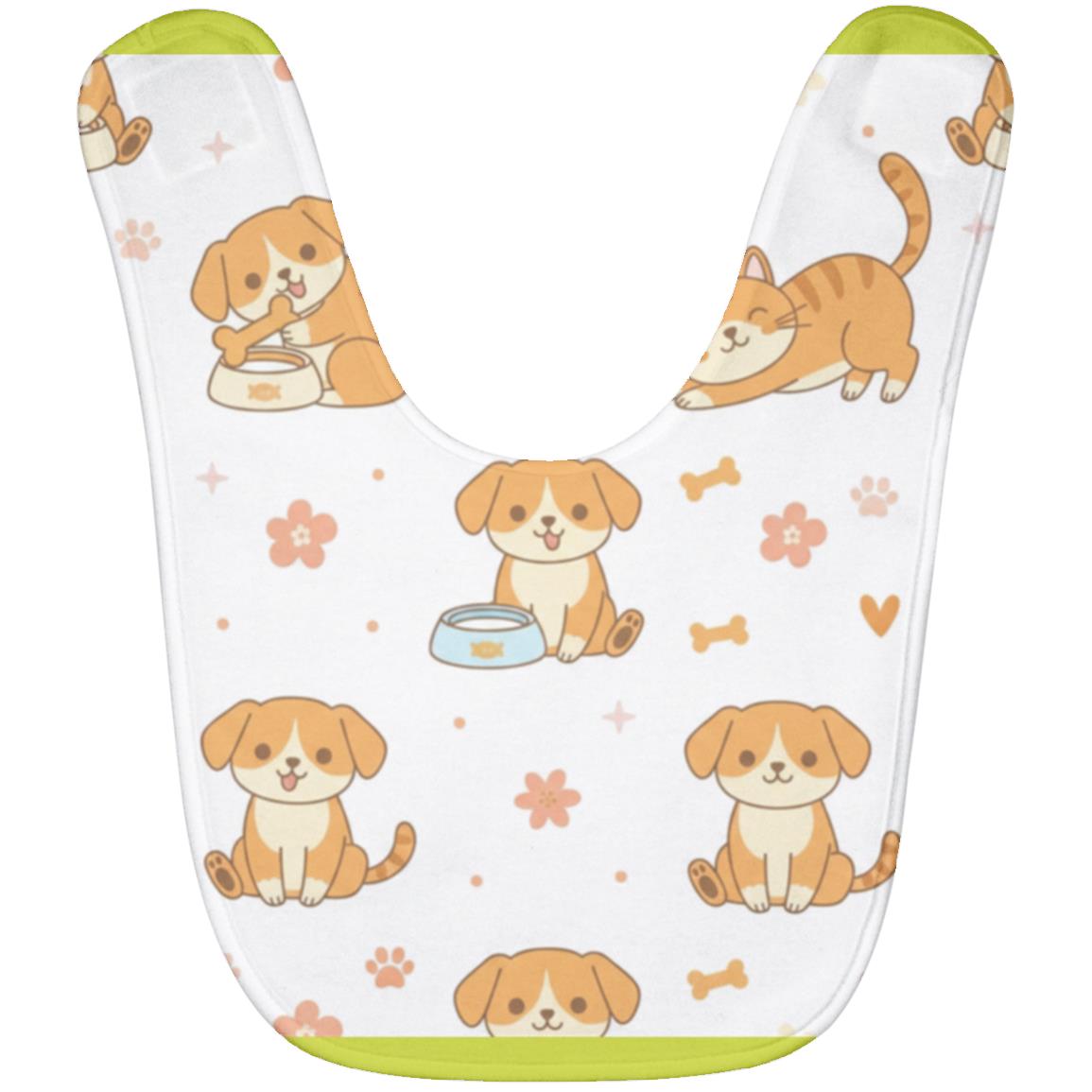Baby Bib – Cute Puppy Print | Soft Fleece Mealtime Bib for Newborns to 36 Months Safety Green One Size