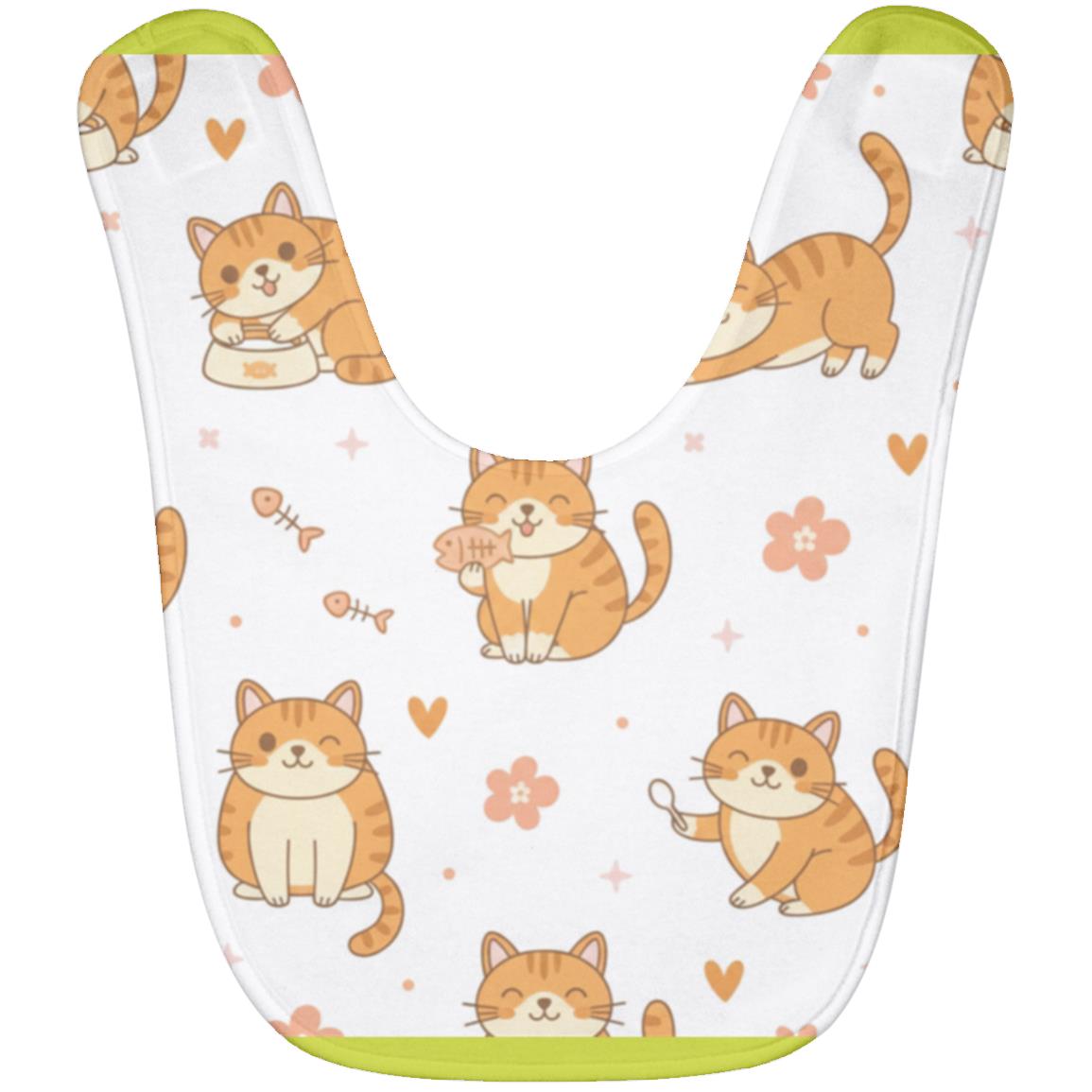 Baby Bib – Cute Orange Tabby Cat Print | Soft Fleece Mealtime Bib for Newborns to 36 Months Safety Green One Size