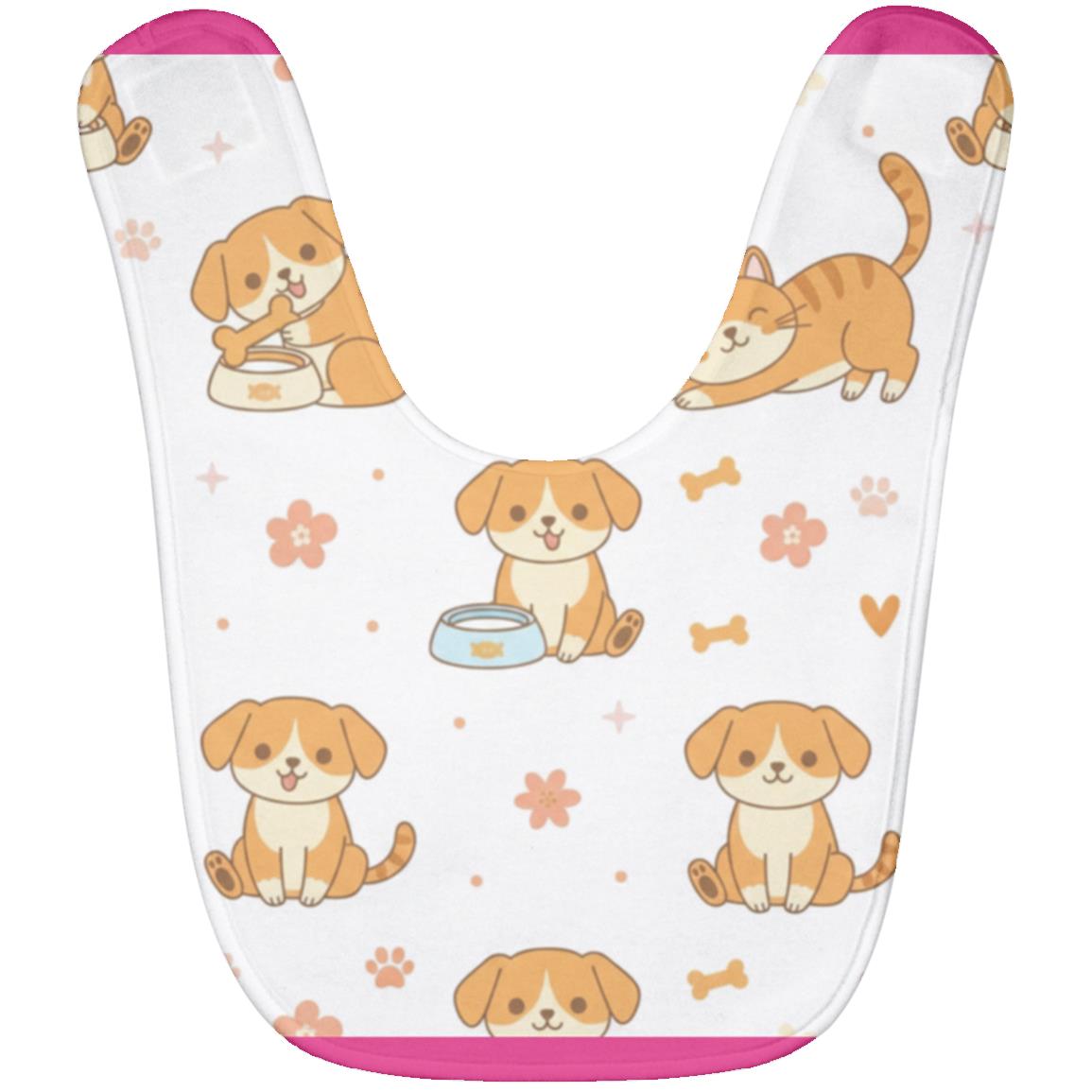 Baby Bib – Cute Puppy Print | Soft Fleece Mealtime Bib for Newborns to 36 Months Dark Pink One Size