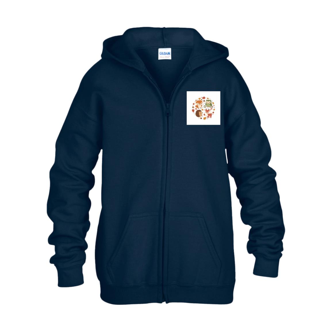 Kids Woodland Zip-Up Hoodie – Fox & Friends Autumn Print Navy