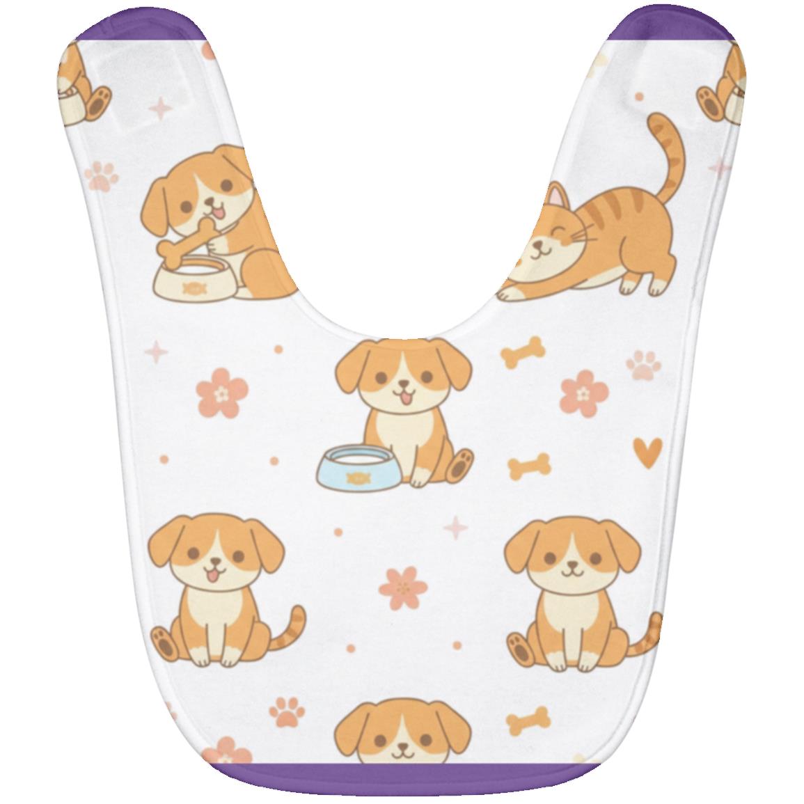 Baby Bib – Cute Puppy Print | Soft Fleece Mealtime Bib for Newborns to 36 Months Purple One Size