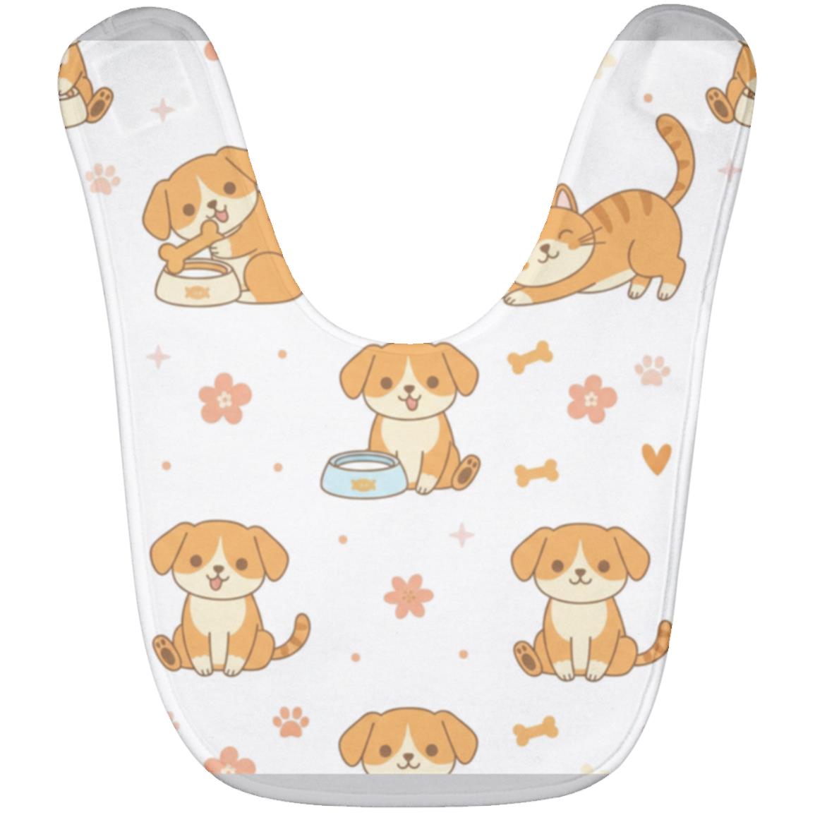 Baby Bib – Cute Puppy Print | Soft Fleece Mealtime Bib for Newborns to 36 Months Silver One Size
