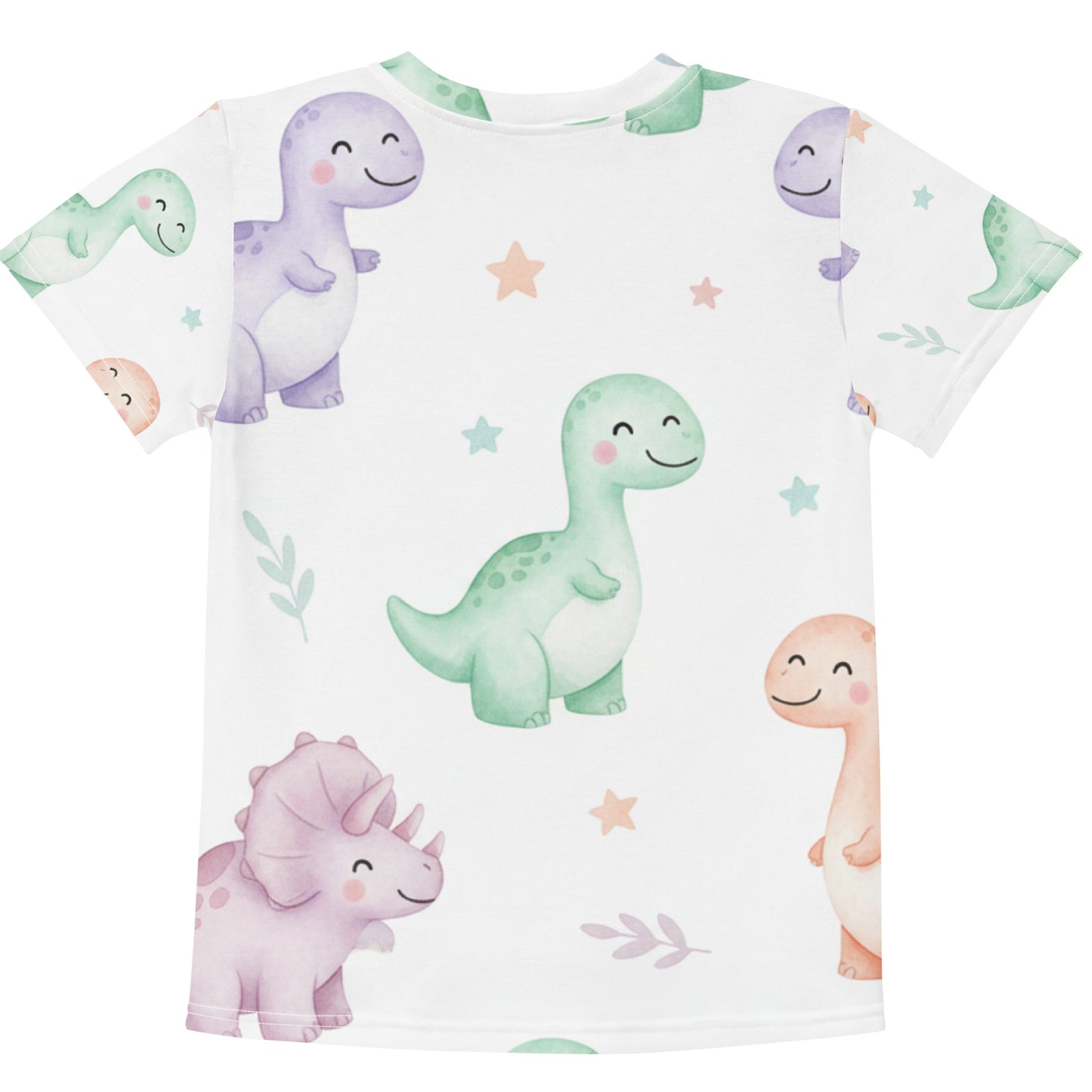 Kids Pastel Kawaii Dinosaur T-Shirt – Cute Boys & Girls Smiling Dino All-Over Print Tee for Everyday Wear 7
