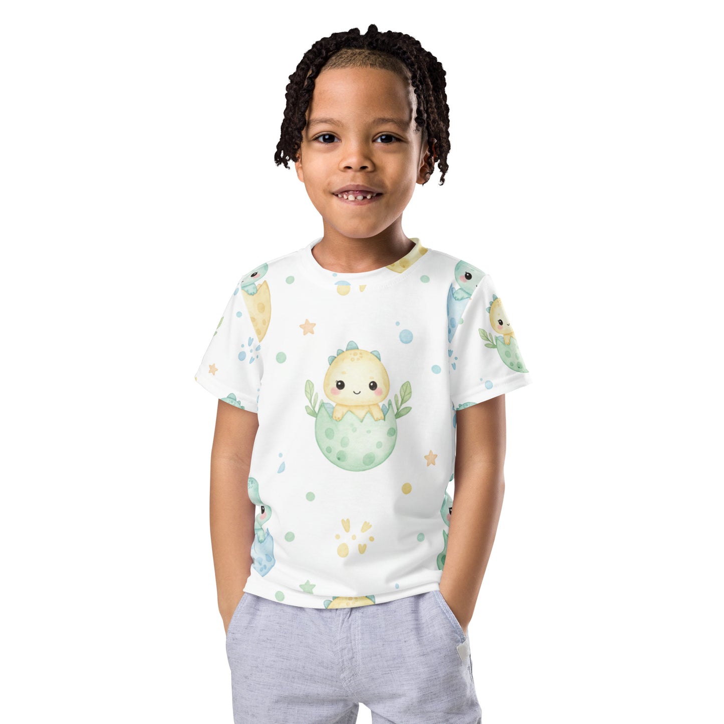 Kids Hatching Dino Eggs T-Shirt – Cute Boys & Girls Kawaii Baby Dinosaur All-Over Print Tee 7