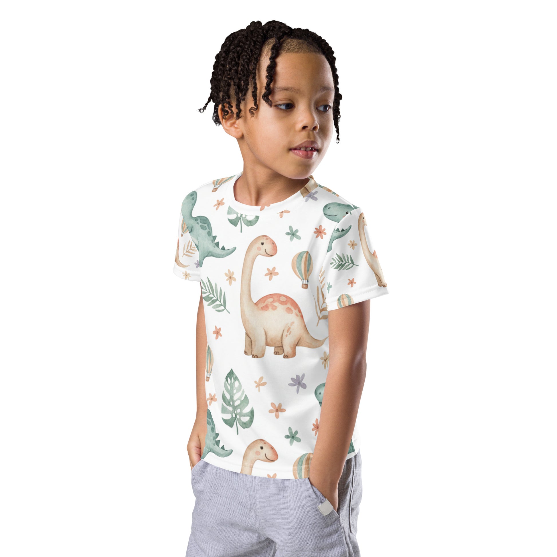 Kids Watercolor Jungle Dinosaur T-Shirt – Cute Boys & Girls Dino All-Over Print Tee for Playdates & Everyday Wear 7