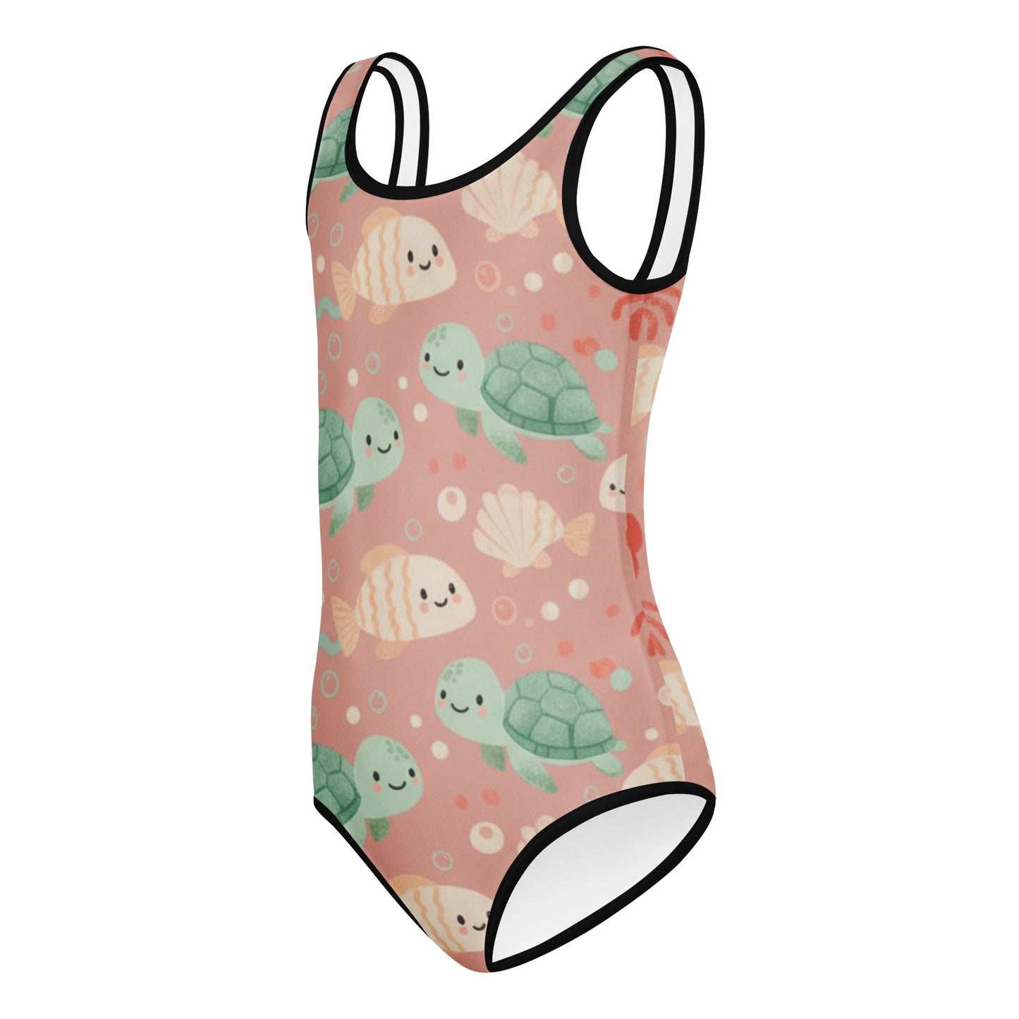 Girls Ocean Blue Swimsuit – Cute Kids One-Piece Underwater Print Summer Swimwear 7
