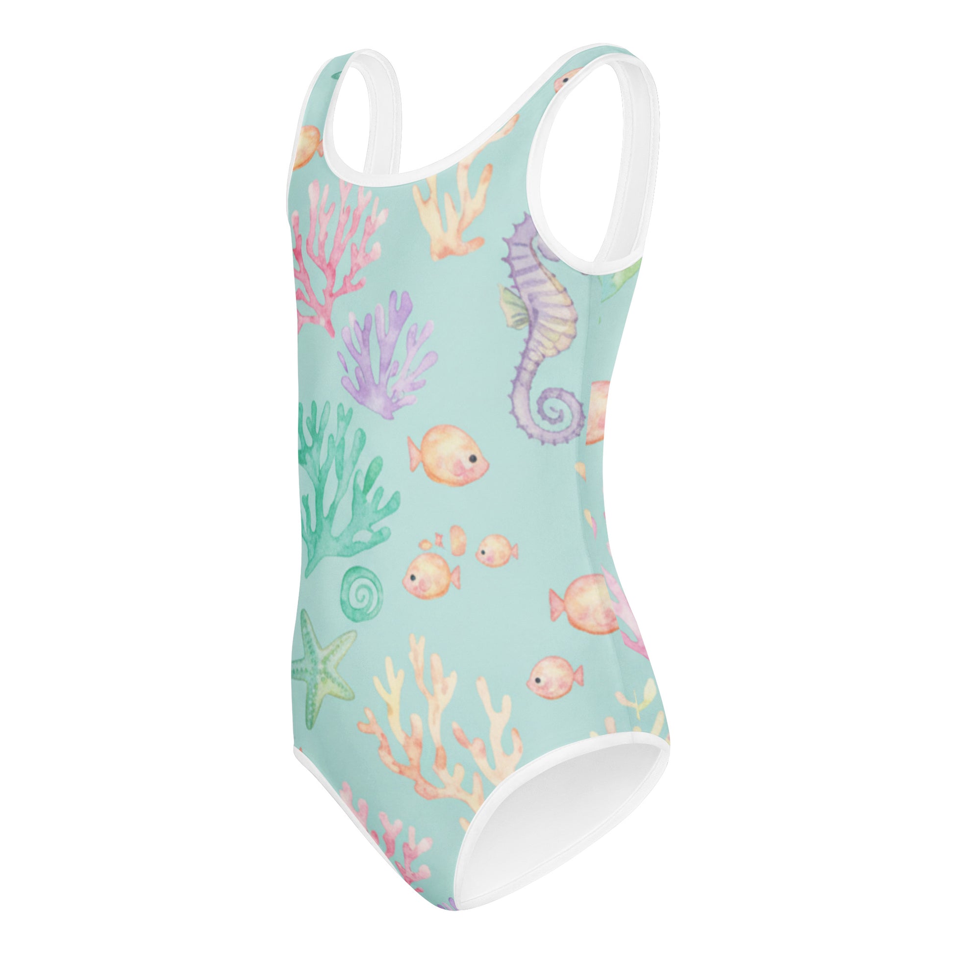 Girls Botanical Garden Swimsuit – Cute Kids One-Piece Mint Floral Summer Swimwear 7