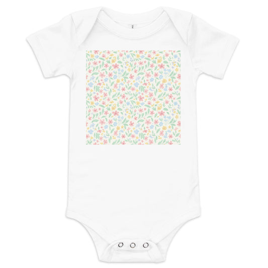 Baby Pastel Flowers Short Sleeve One Piece – Soft Cotton Spring Onesie for Newborns & Infants | Adorable Baby Essential 12-18m