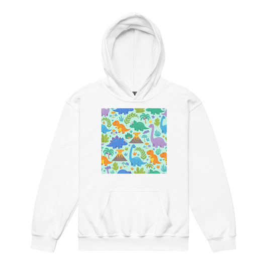 Kids Dinosaur Hoodie – Jurassic All-Over Print Fleece Pullover for Boys & Girls XL